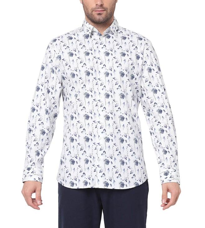 selected homme bright white floral print slim fit shirt