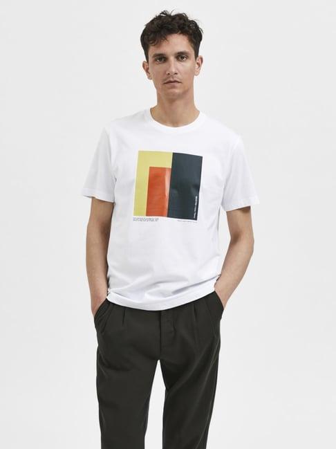 selected homme bright white printed regular fit t-shirt