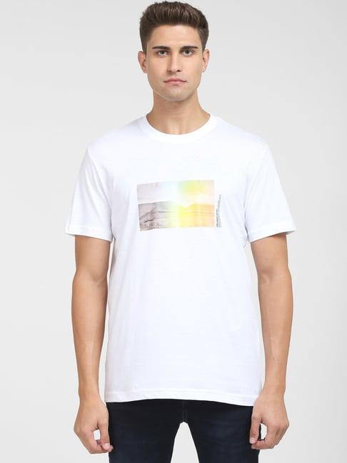 selected homme bright white printed regular fit t-shirt