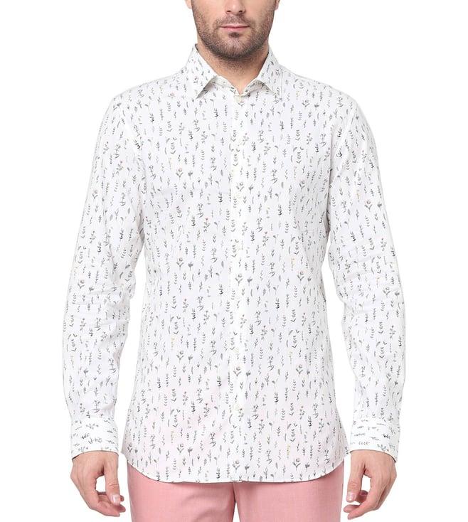 selected homme bright white printed slim fit shirt