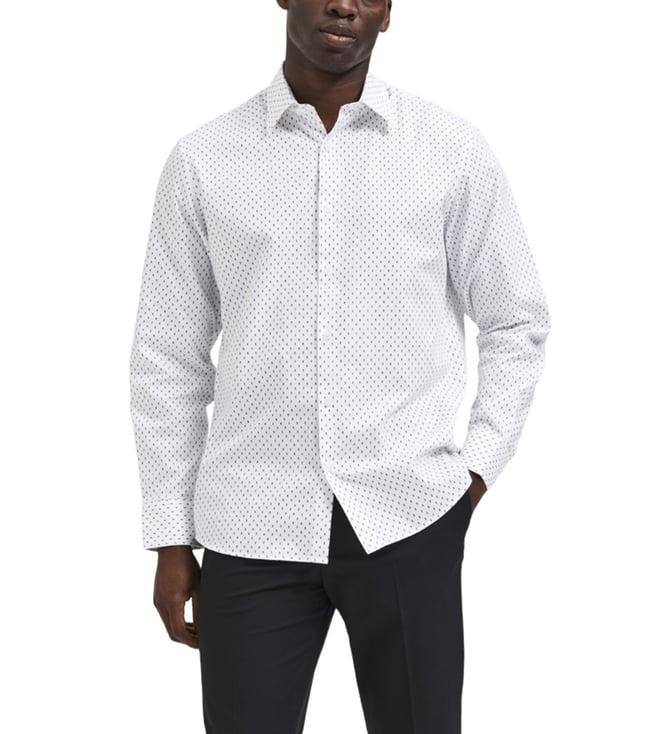 selected homme bright white printed slim fit shirt