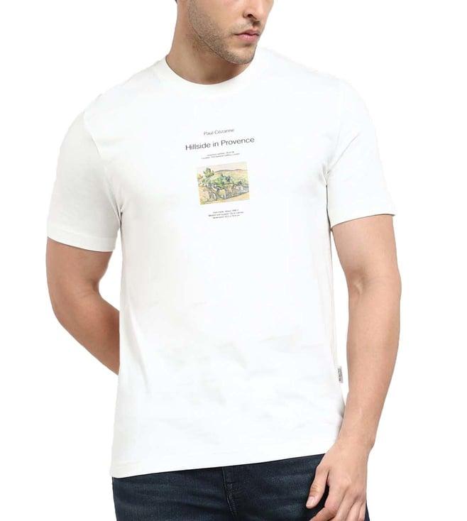 selected homme bright white printed slim fit t-shirt