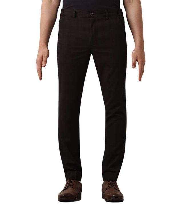 selected homme brown checked slim fit flat front trousers