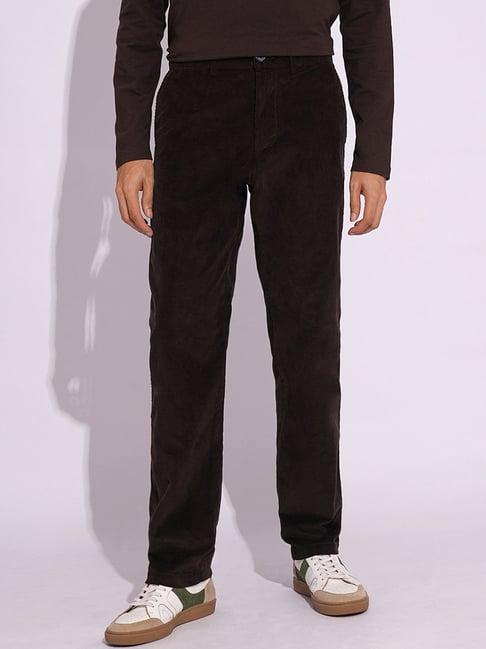 selected homme brown straight fit corduroy flat front trousers