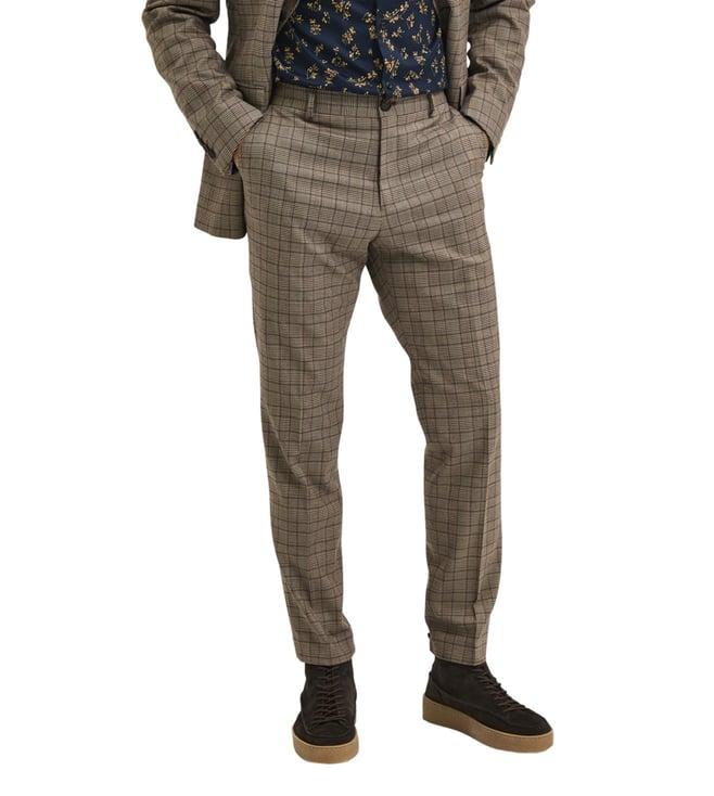 selected homme brownie checked slim fit flat front trousers