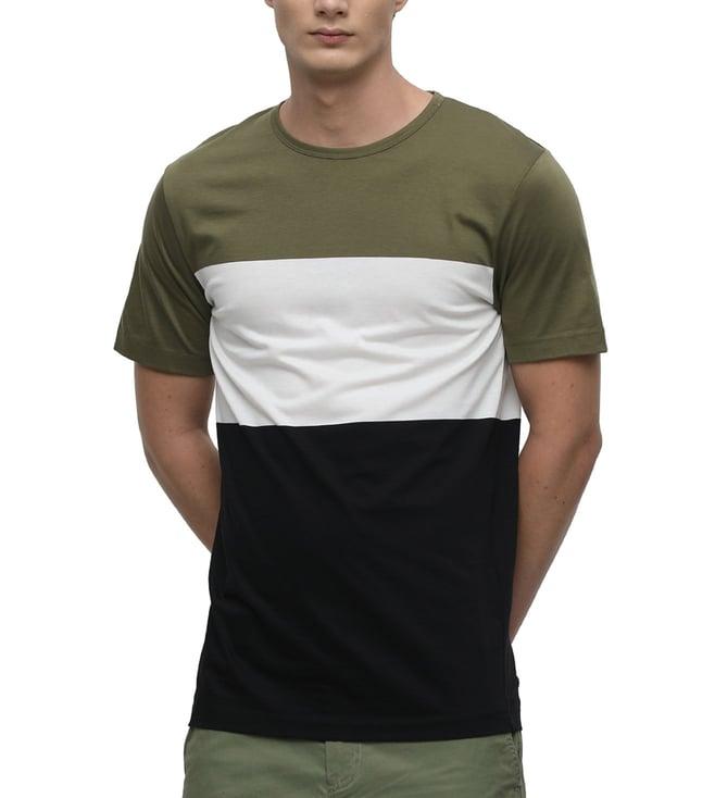 selected homme burnt olive colour-block slim fit t-shirts