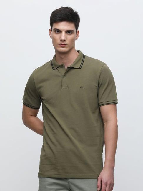 selected homme burnt olive slim fit cotton polo t-shirt