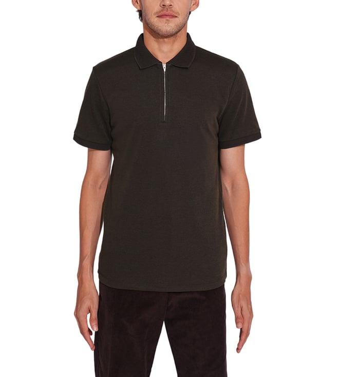 selected homme chocolate torte zipped slim fit polo t-shirt