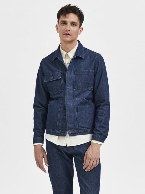 selected homme dark blue denim cotton regular fit denim jacket