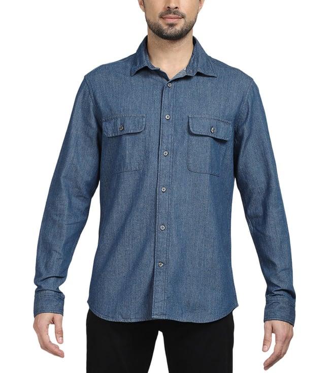 selected homme dark blue denim regular fit overshirt