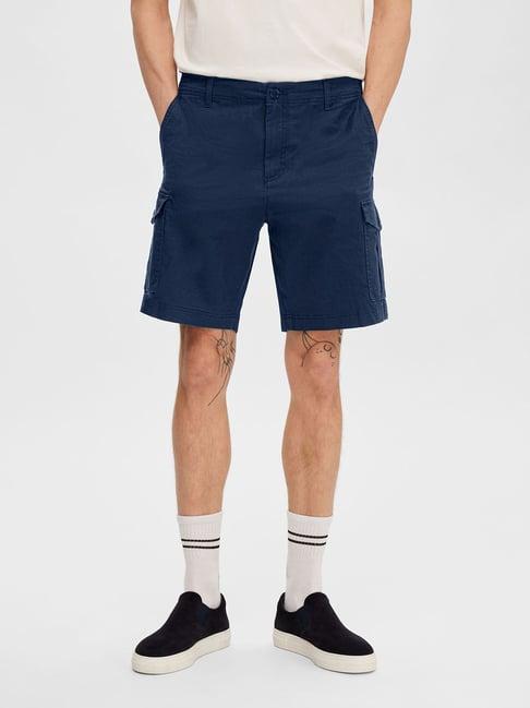 selected homme dark blue regular fit cargo shorts