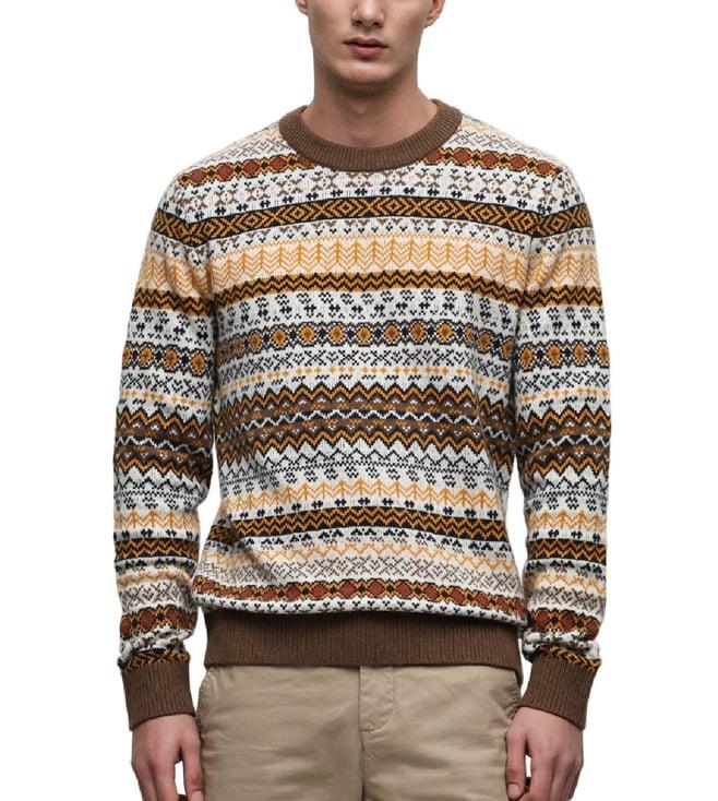 selected homme dark earth fair isle printed regular fit sweatshirt