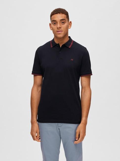 selected homme dark navy cotton regular fit polo t-shirt
