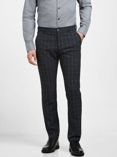 selected homme dark navy slim fit check flat front trousers
