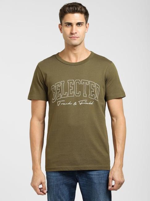 selected homme dark olive logo regular fit t-shirt