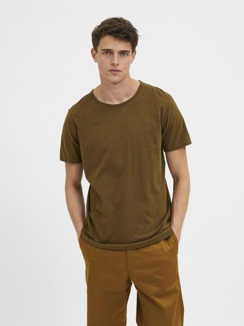 selected homme dark olive regular fit t-shirt