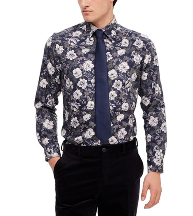 selected homme dark sapphire floral print slim fit shirt