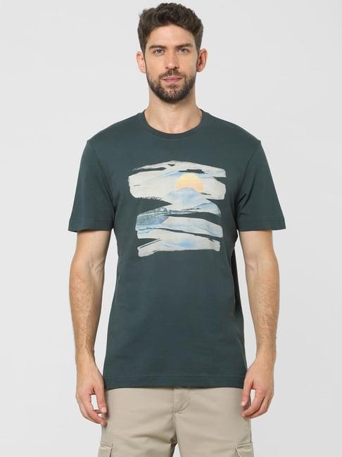 selected homme darkest spruce printed regular fit t-shirt