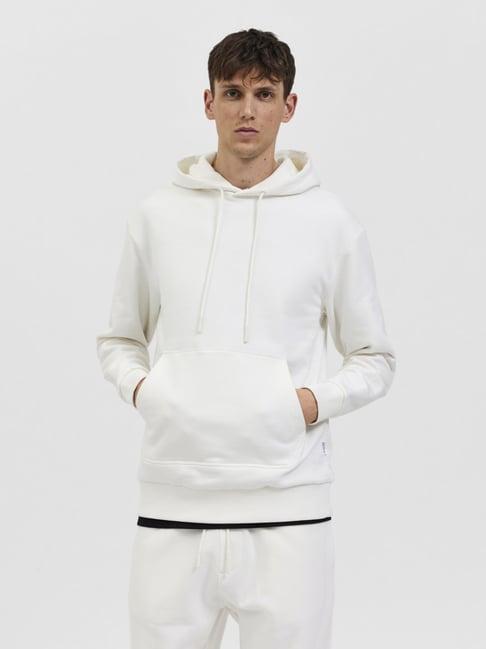 selected homme egret cotton regular fit hooded sweatshirt