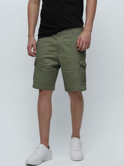selected homme green regular fit cargo shorts