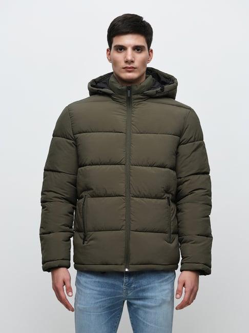 selected homme green regular fit hooded jacket