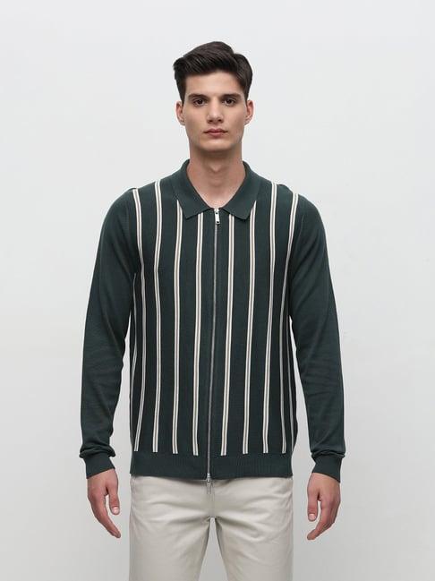 selected homme green regular fit striped cardigan