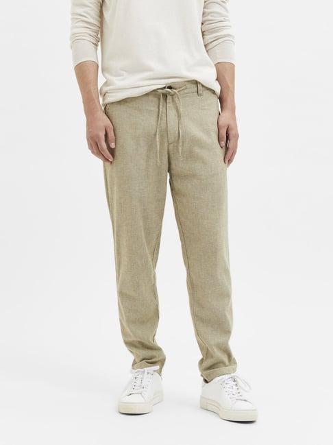 selected homme green slim fit drawstring trousers