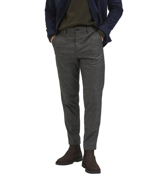 selected homme grey checked slim fit flat front trousers