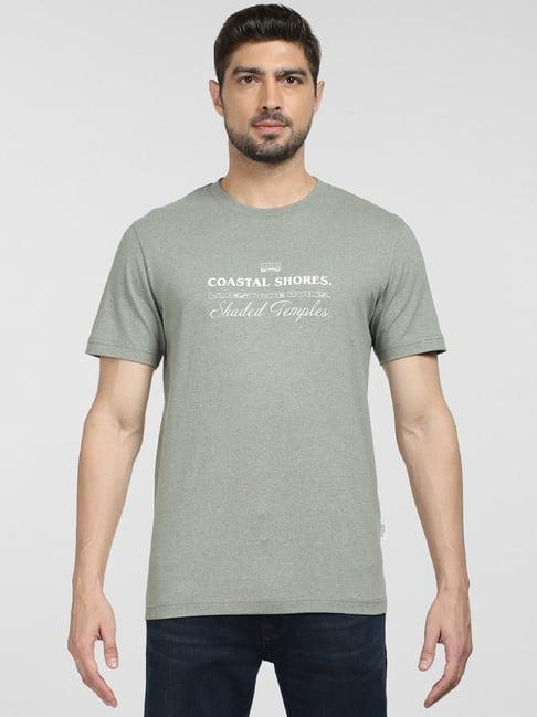 selected homme grey cotton slim fit printed t-shirt