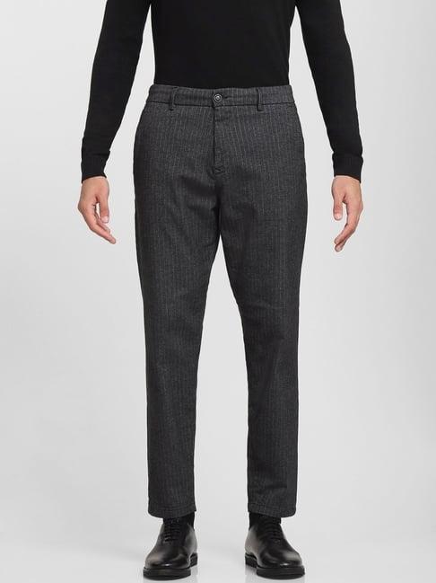selected homme grey cotton slim fit striped trousers
