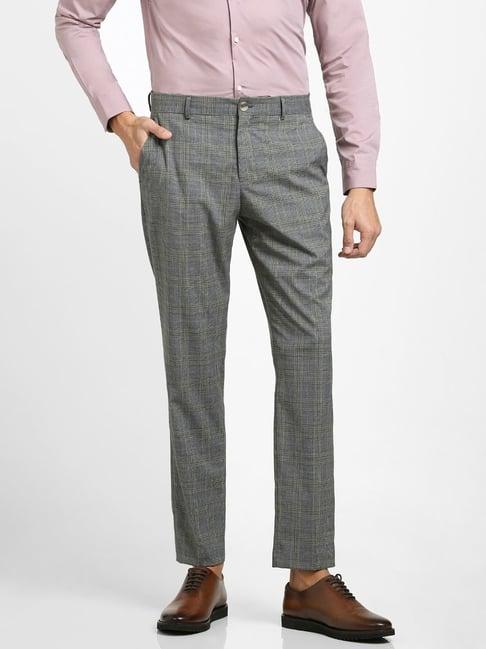 selected homme grey slim fit checks trousers