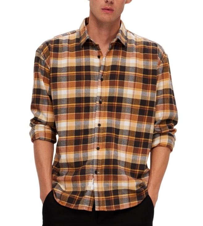 selected homme inca gold checked regular fit shirt