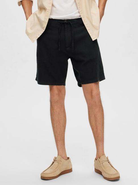 selected homme jet black regular fit shorts