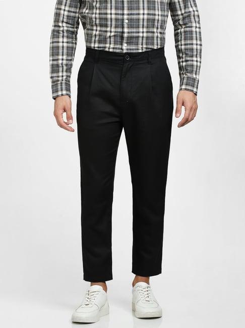 selected homme jet black slim fit pleated trousers