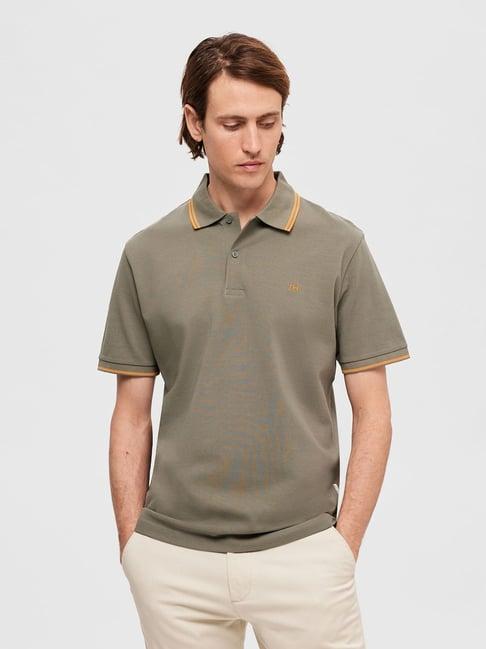 selected homme light olive slim fit cotton polo t-shirt