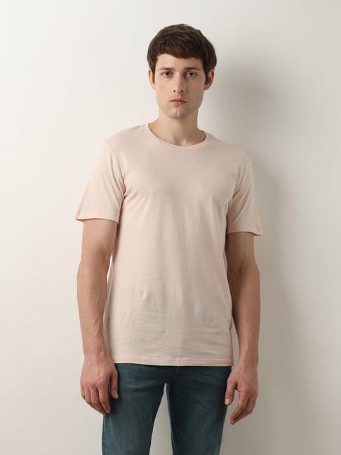 selected homme light pink slim fit cotton crew t-shirt