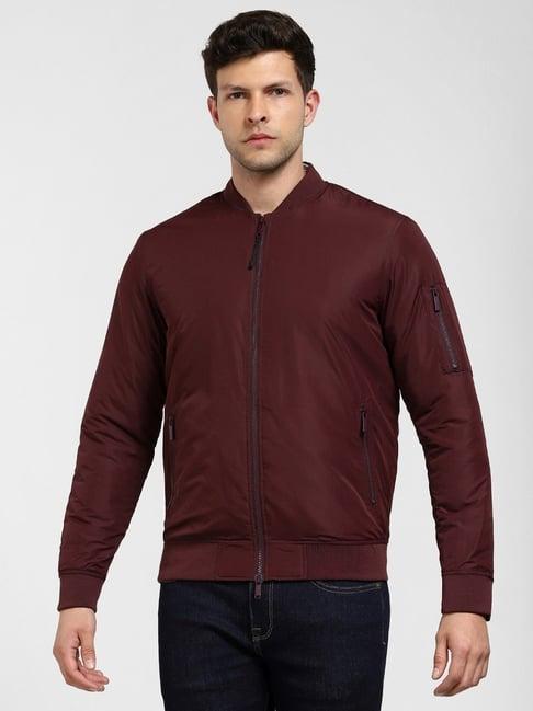 selected homme maroon  regular fit bomber jacket