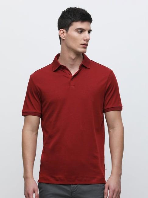 selected homme maroon regular fit cotton polo t-shirt