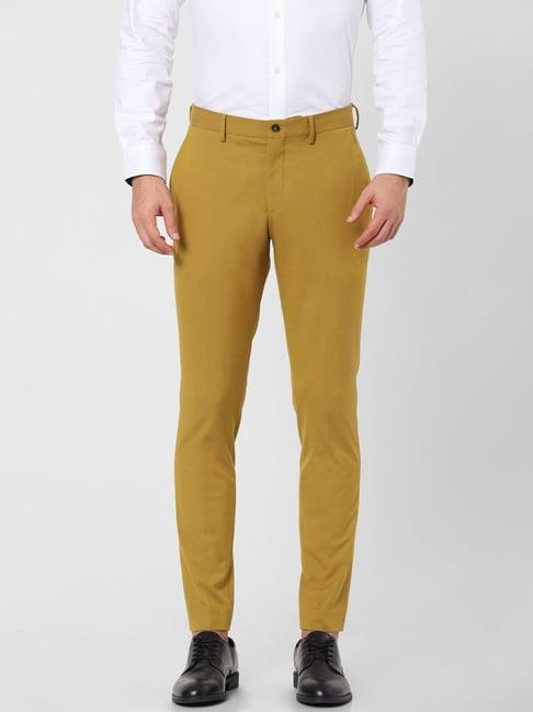 selected homme mustard gold slim fit suits flat front trousers