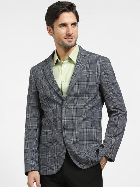 selected homme navy & grey slim fit check blazer