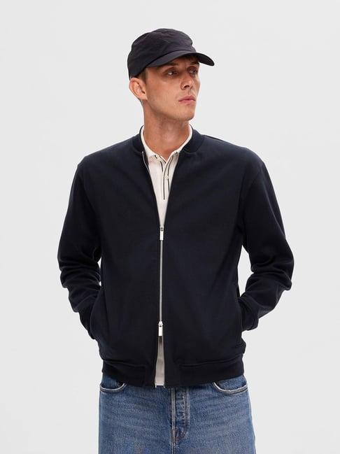 selected homme navy regular fit cotton bomber jacket