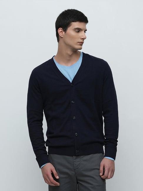 selected homme navy regular fit cotton cardigan