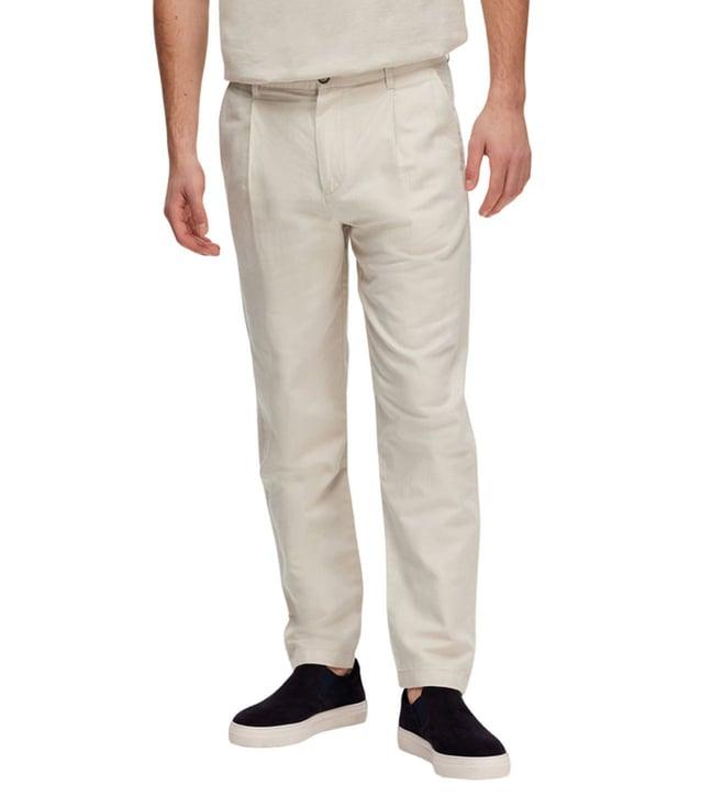 selected homme oatmeal slim fit pleated trousers