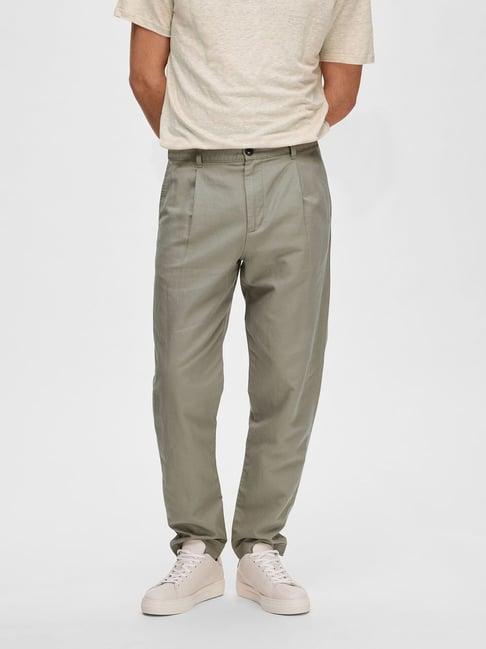 selected homme olive slim fit pleated trousers