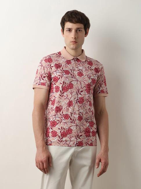 selected homme pink slim fit floral print cotton polo t-shirt