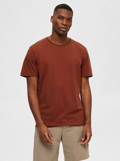 selected homme rust slim fit cotton crew t-shirt