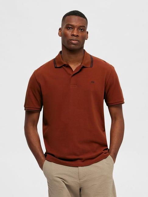selected homme rust slim fit cotton polo t-shirt