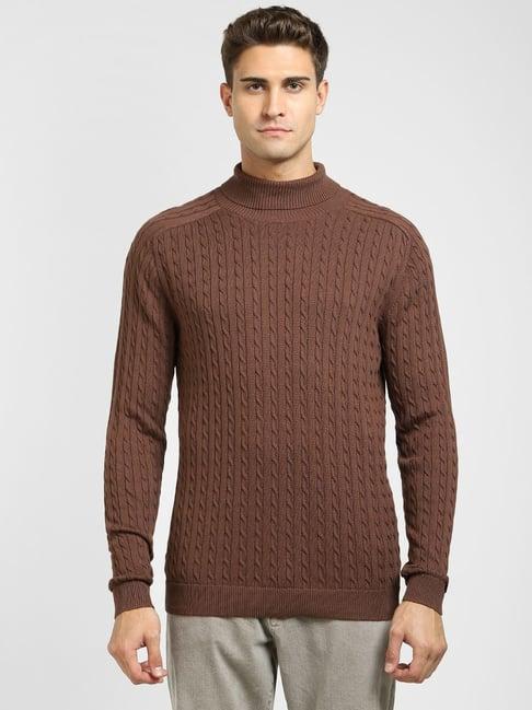 selected homme shaved chocolate cotton regular fit self pattern sweater