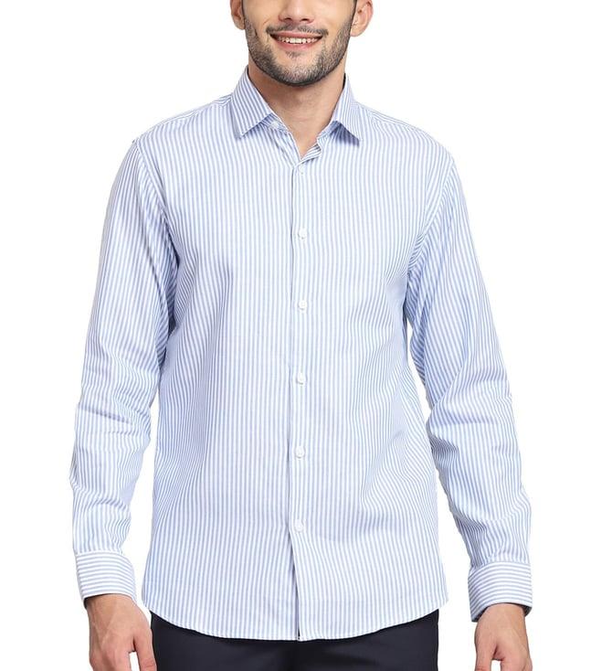 selected homme sky blue striped slim fit shirt