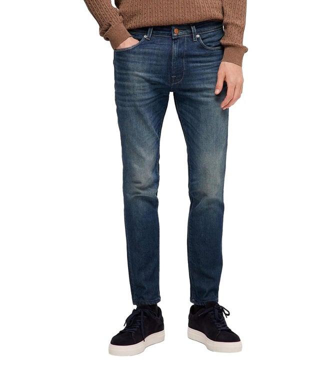 selected homme slim fit blue denim lightly washed mid rise jeans